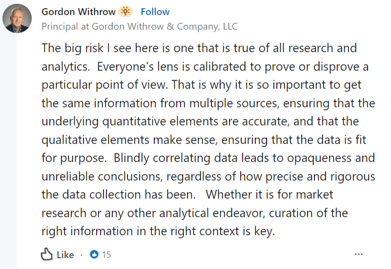 Screenshot of Gordon Withrow's quote from LinkedIn