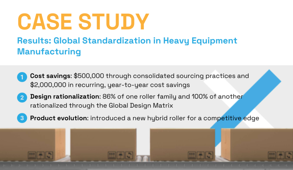 screenshot of a case study about global standardization in heavy equipment manufacturing