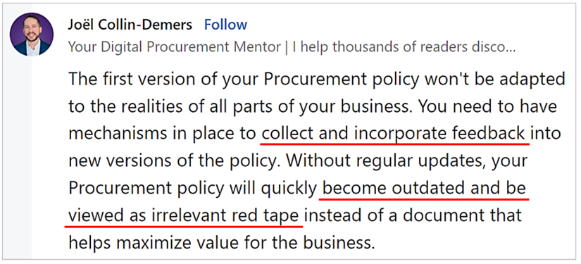 a quote about the importance of reviewing and updating the procurement policy