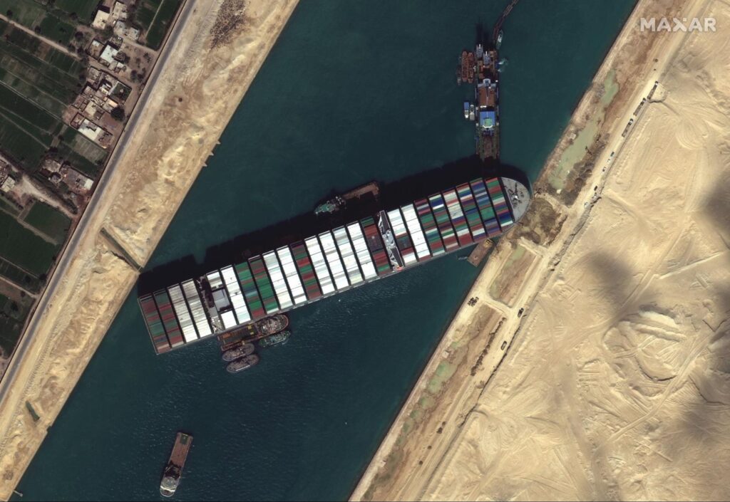 a photo of the ship stuck in the suez canal