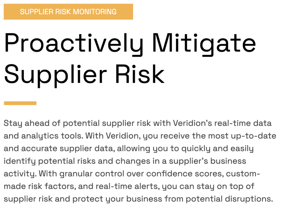 veridion supplier risk mitigation screenshot