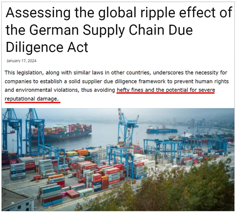 a screenshot of a news article about the german supply chain due dilligence act