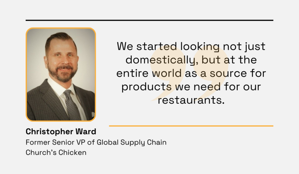 a quote explaining that the business decided to look globally for suppliers