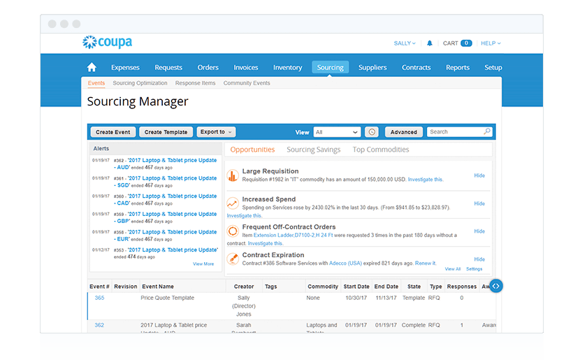 procurement management software screenshot