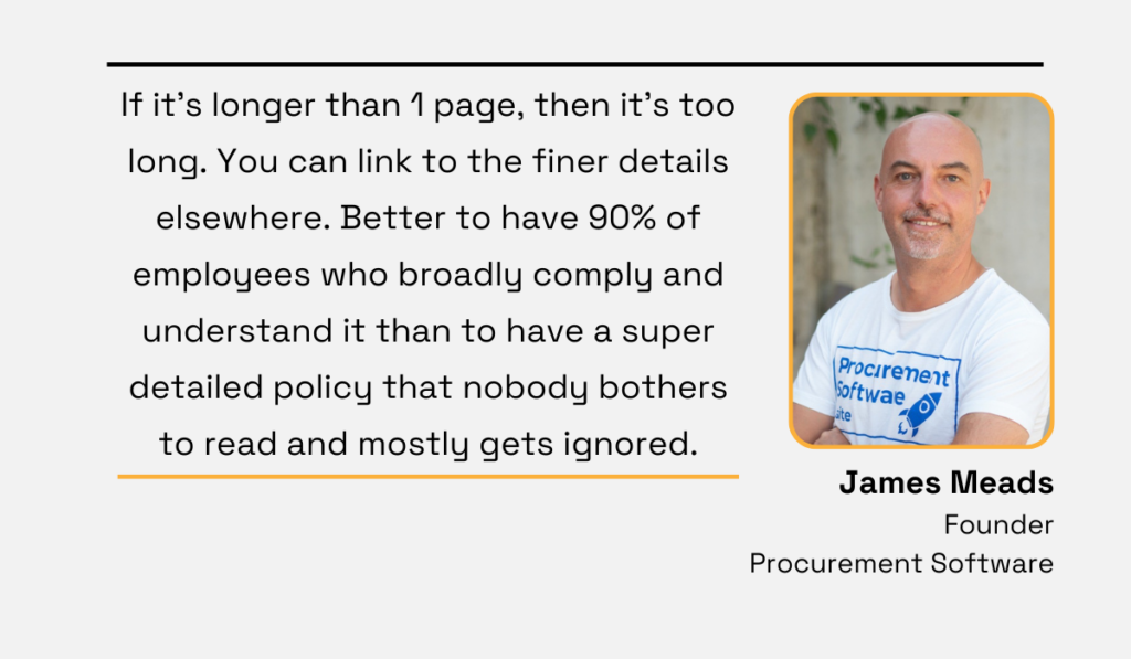 a quote about the importance of keeping procurement policies concise and understandable