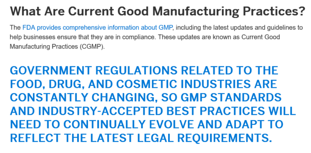 a screenshot of a news article about the changing nature of good manufacturing practices