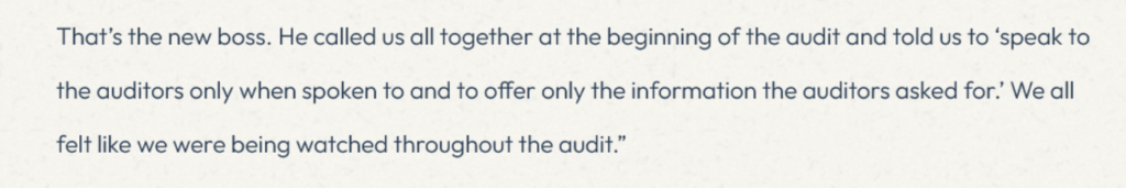 an excerpt of a news article about how a procurement director encouraged stakeholder resistance during an audit