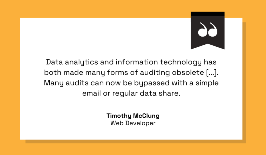 a quote explaining that automated data analytics has rendered manual audits nearly obsolete
