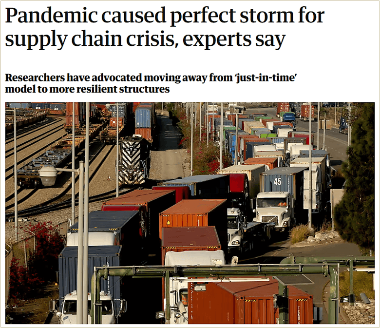 a screenshot of a news article about how the pandemic caused supply chain issues