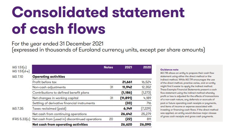 screenshot of a consolidated statements of cash flows