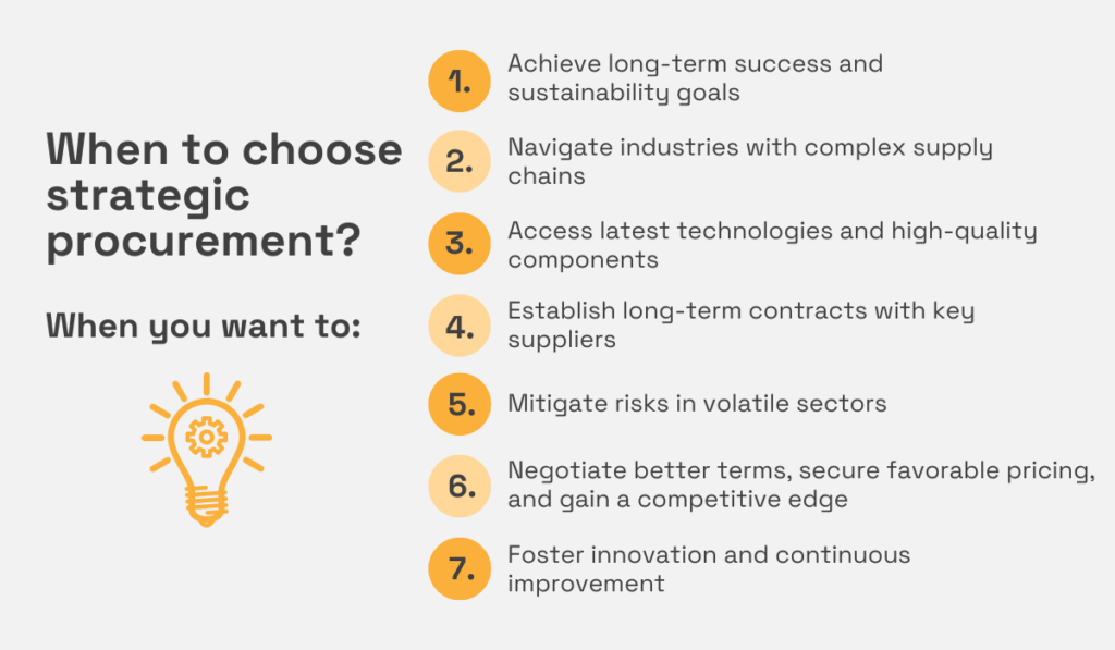 a list of scenarios in which strategic procurement is more suitable