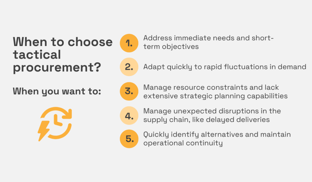 a list of scenarios in which tactical procurement is more suitable