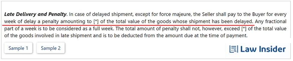 example of a late delivery clause in a contract with a supplier