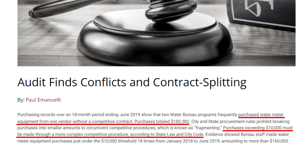 screenshot of a news article about conflicts in procurement found during auditing