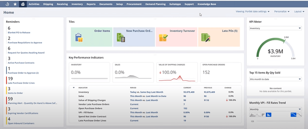 oracle netsuite dashboard screenshot