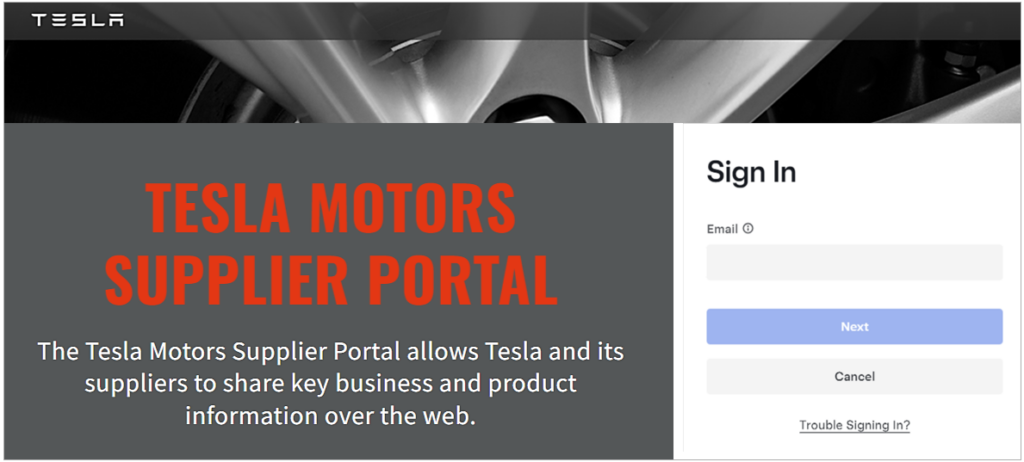 tesla motors supplier portal screenshot