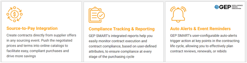 contract management features of the GEP software solution