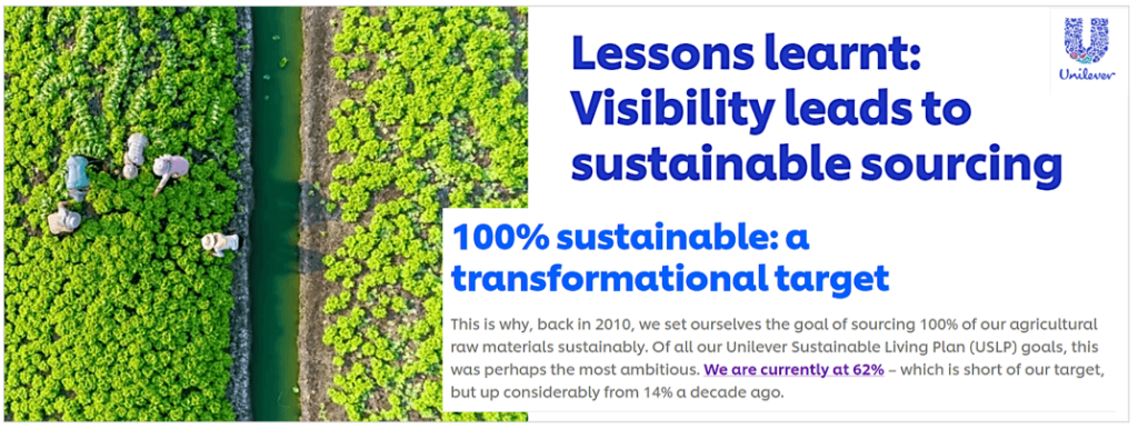 screenshot explaining unilever's commitment to sustainability and supply chain visibility