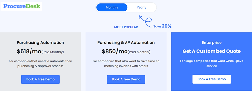 procuredesk plans and pricing screenshot