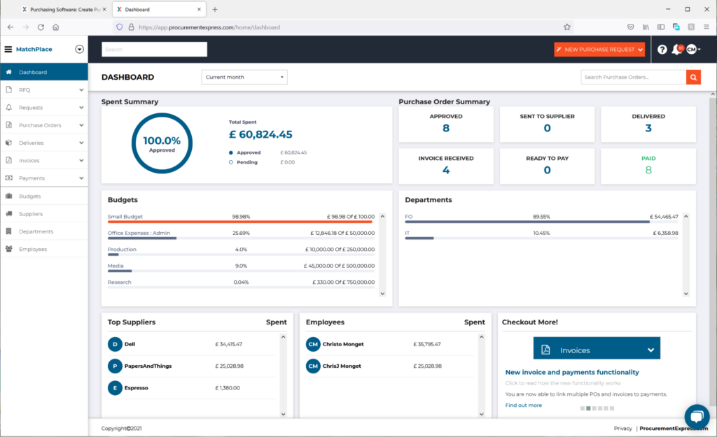 ProcurementExpress tool screenshot