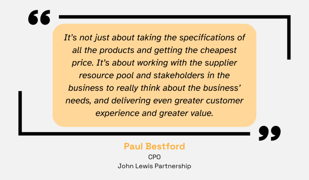 a quote explaining that strategic procurement is about providing value and collaborating with suppliers