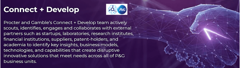 a screenshot describing what procter and gamble's connect+develop team does