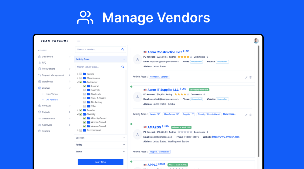team procure tool screenshot