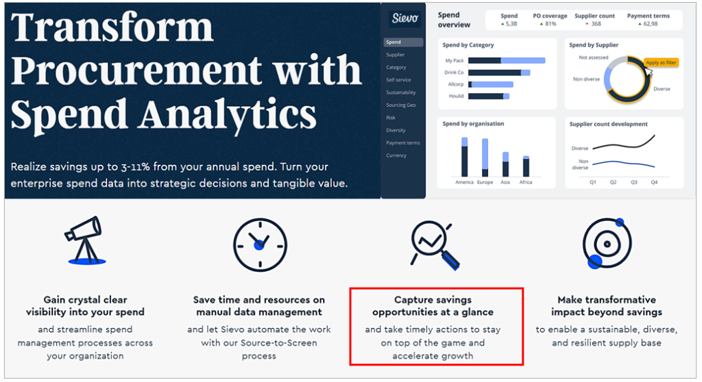 sievo spend analytics tool screenshot