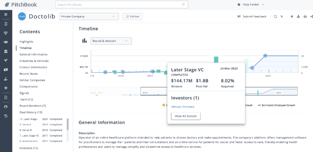 Pitchbook dashboard