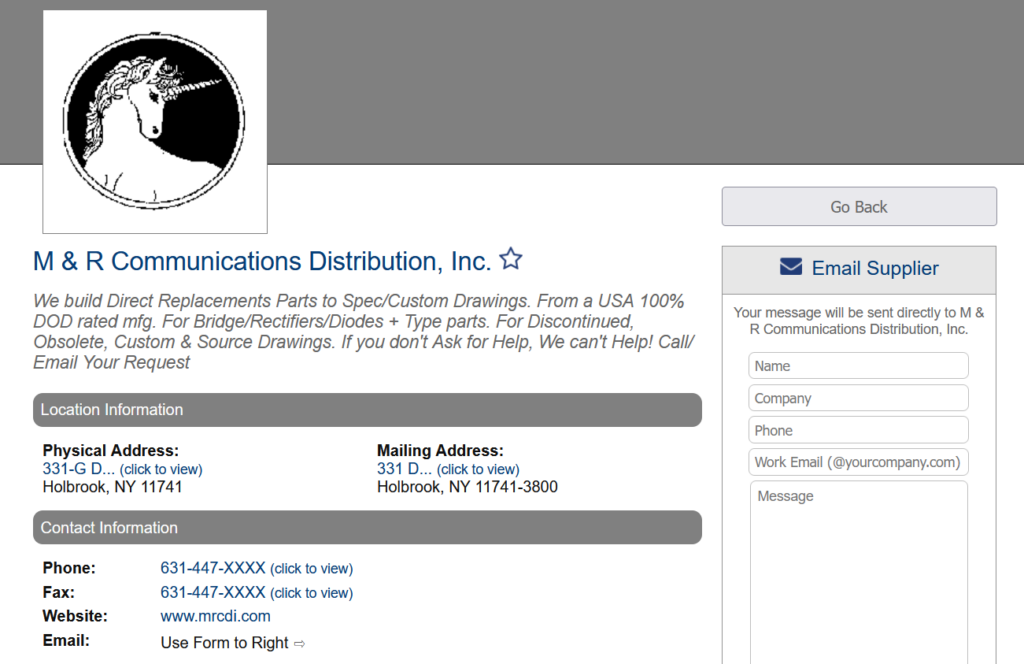 Supplier profile example on IndustryNet