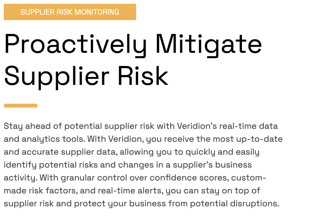 veridion supplier risk management screenshot