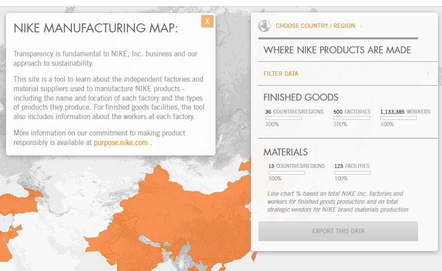 Nike manufacturing map