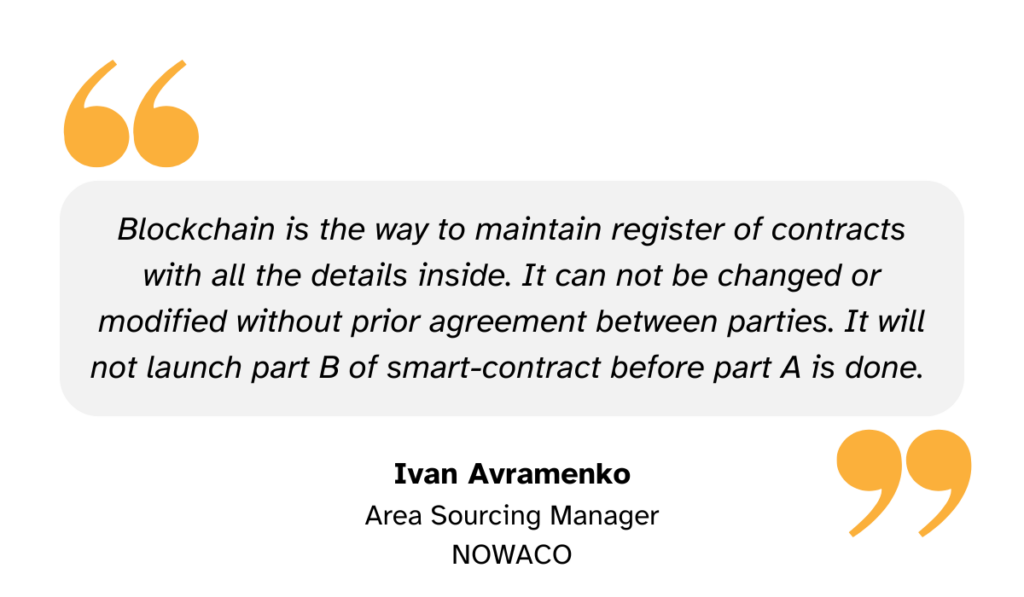 a quote explaining the purpose of blockchain in procurement