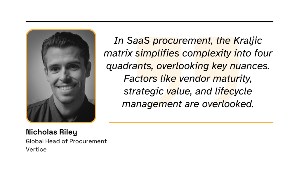 quote about how the procurement strategy matrix oversimplifies real-life scenarios in procurement