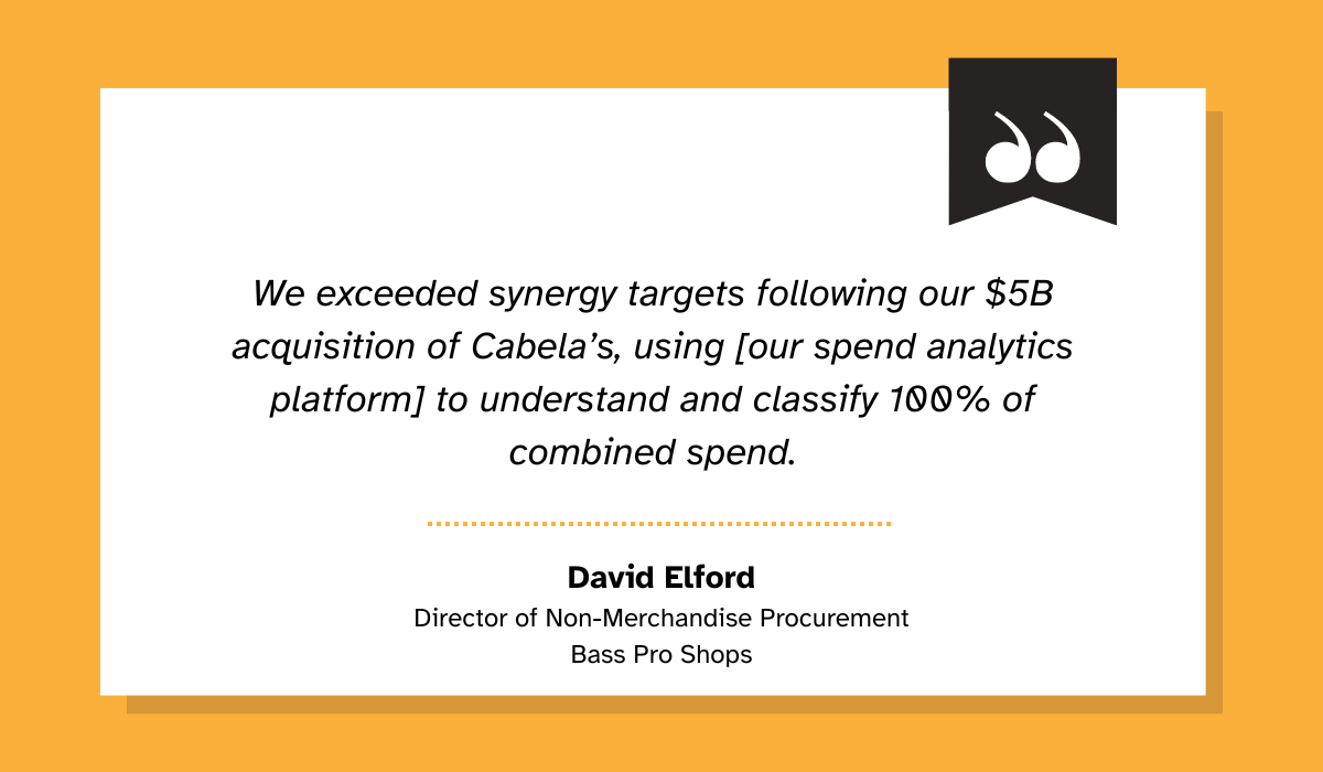 quote explaining how implementing an ai-powered spend analytics tool benefitted bass pro shops after acquiring cabela's