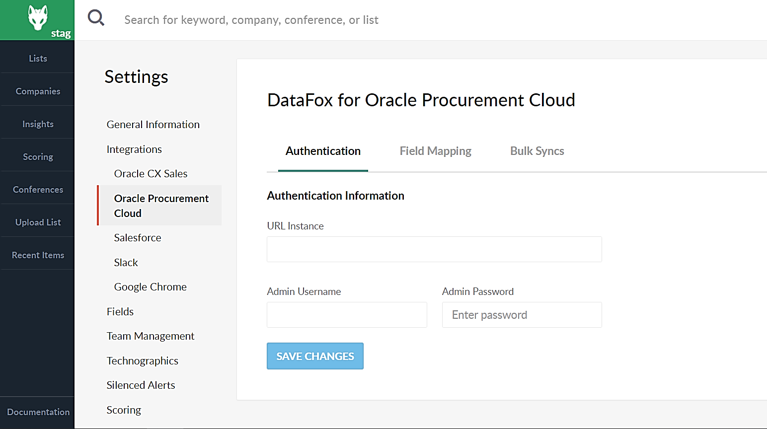 screenshot of the datafox integration with oracle fusion cloud procurement