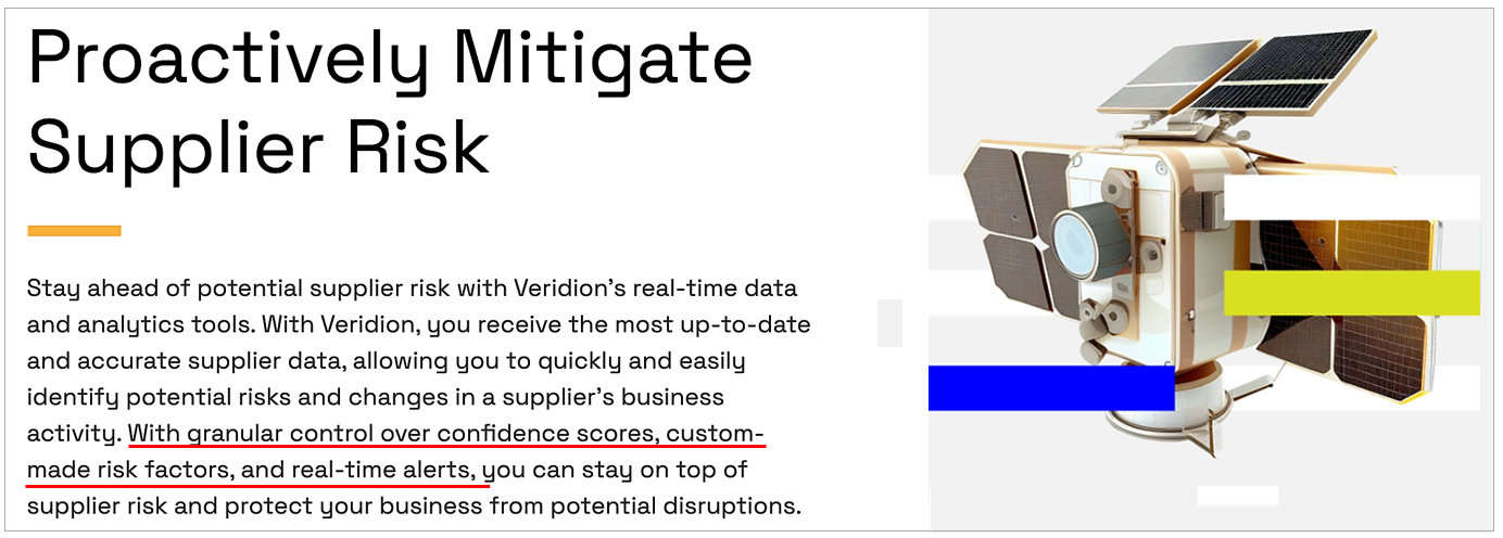 veridion risk mitigation features screenshot