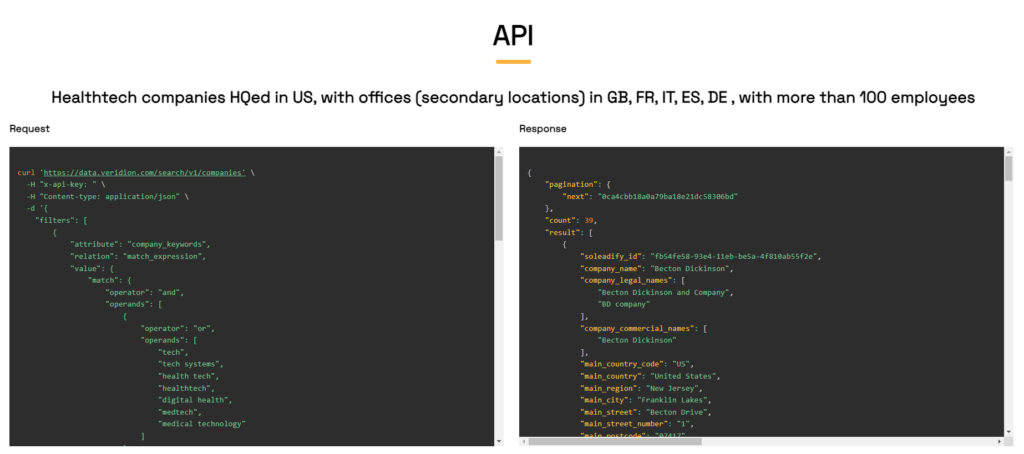 veridion search api screenshot