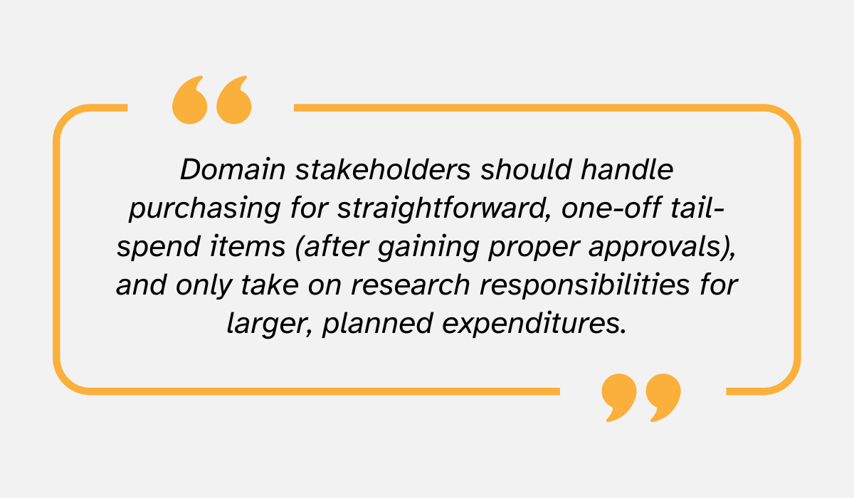 quote explaining that department-level stakeholders should handle low-risk purchases while relaying their expertise to the procurement team