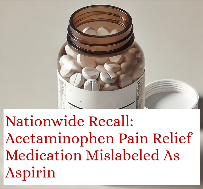 screenshot of a news article about a nationwide recall of a pain relief medication