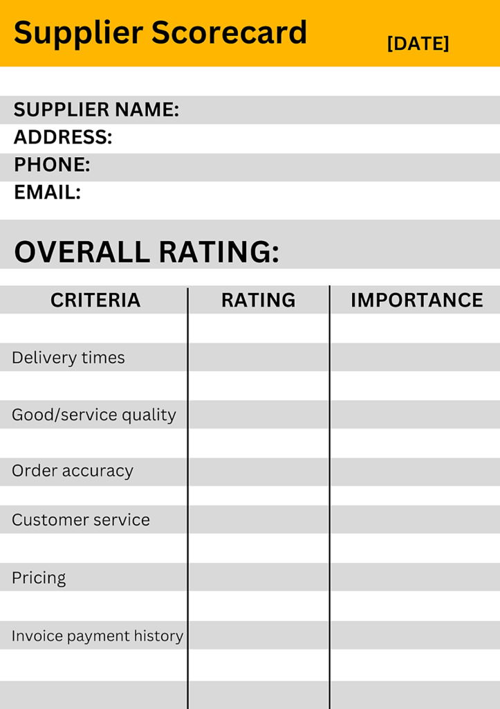 supplier scorecard template