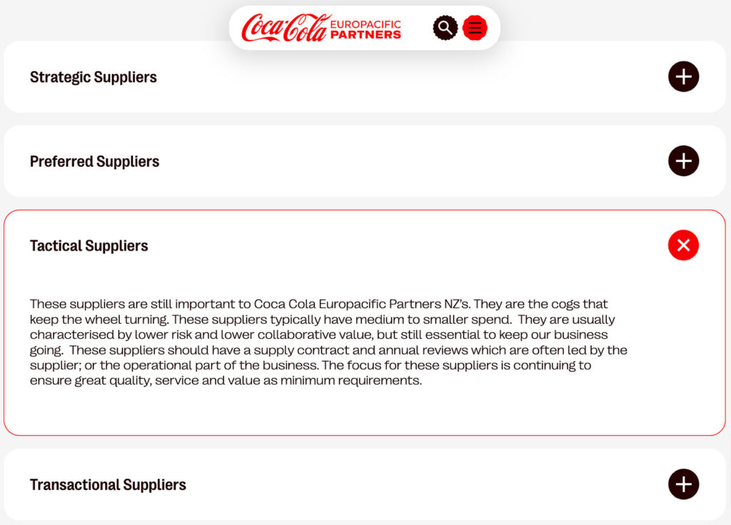 Example of Coca Cola's supplier segmentation