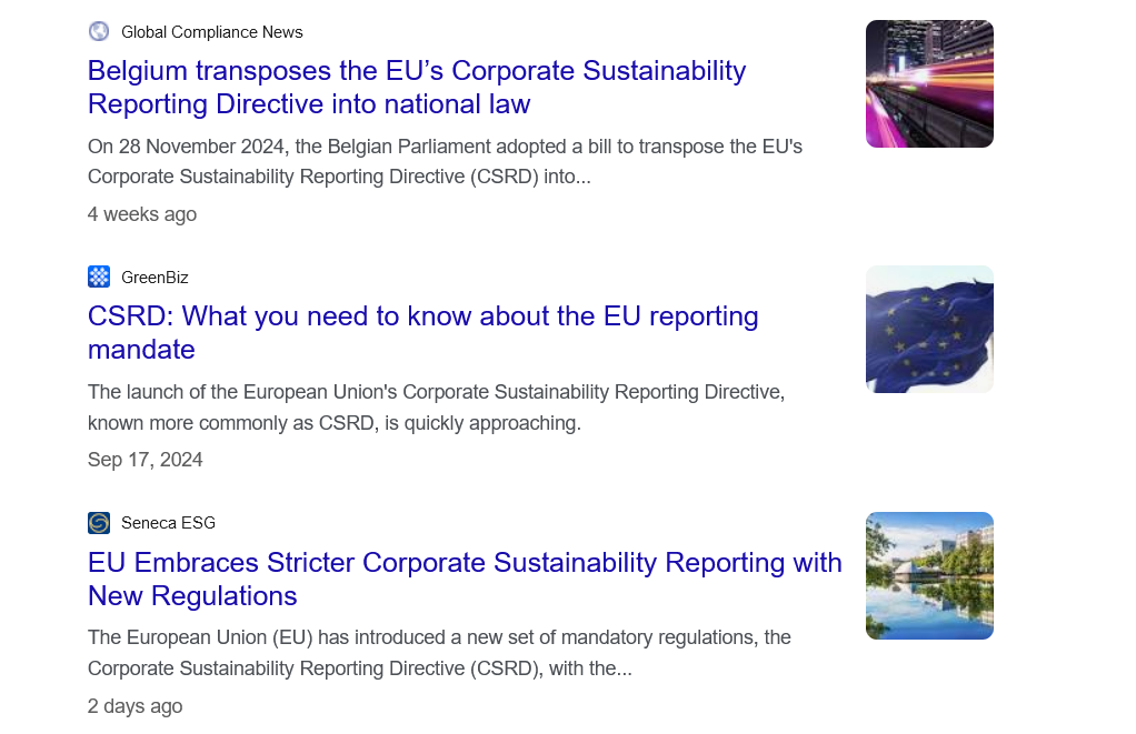 Results highlighting news about the EU's Corporate Sustainability Reporting Directive and its implementation.