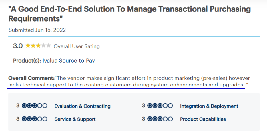 Ivalua customer review on Gartner