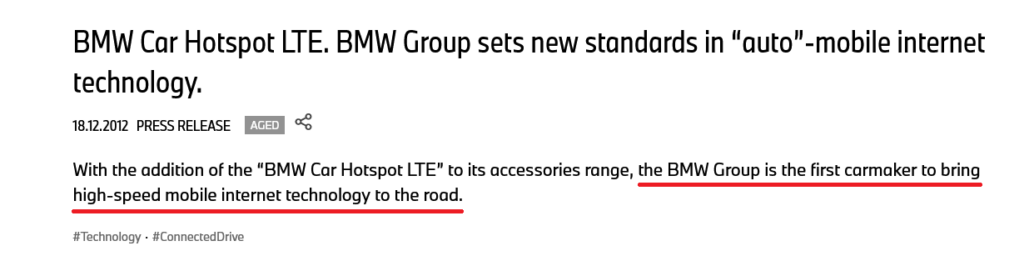 BMW press release announcing the introduction of BMW Car Hotspot LTE in 2012