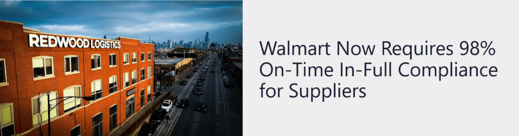 A banner displaying Walmart's requirement for 98% On-Time In-Full compliance from suppliers