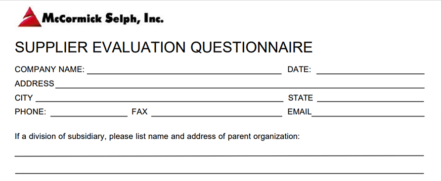 Example of supplier evaluation questionnaire