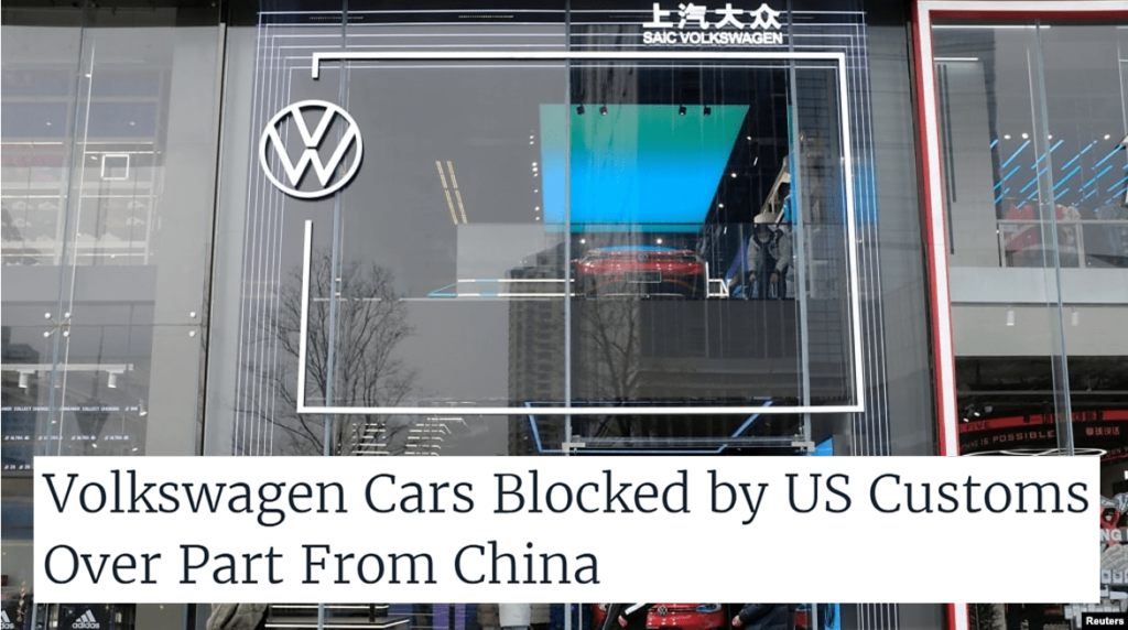 Volkswagen cars blocked by US customs over China parts
