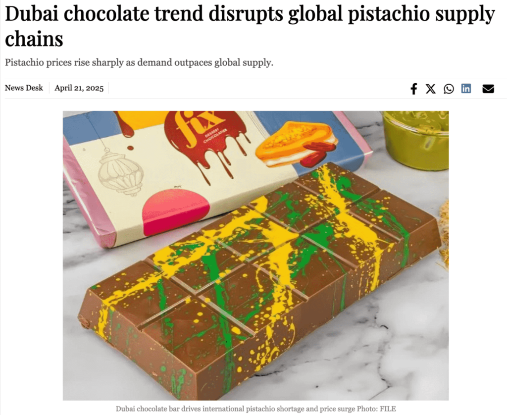 Dubai chocolate, driving global pistachio supply chain disruption