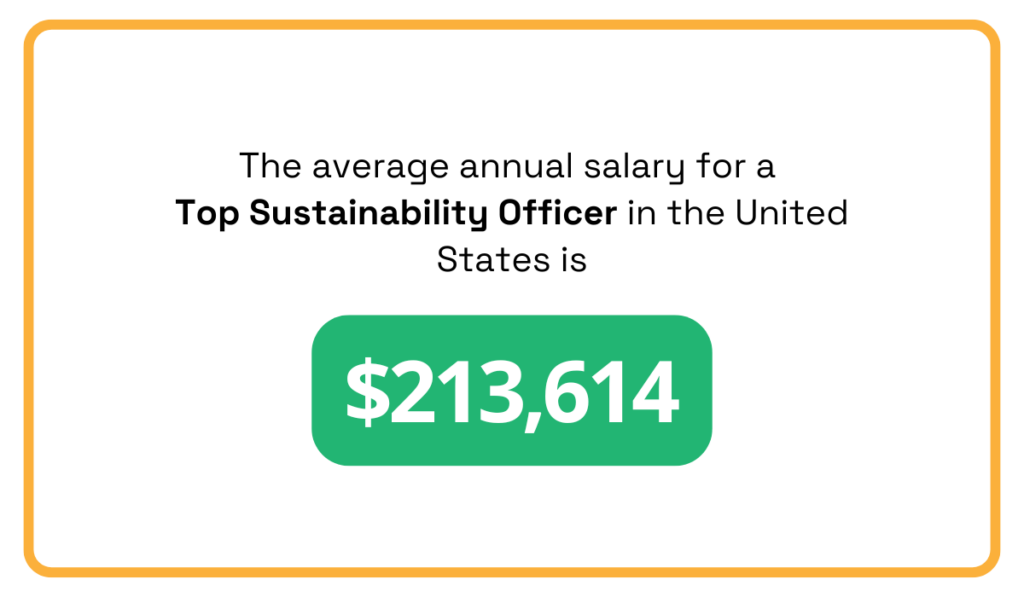 Average annual salary for a Top Sustainability Officer in the United States as $213,614 infographic 